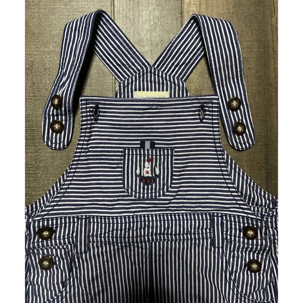 JoJo Maman Bebe Kids Nautical Blue Stripe Sailboat Overalls Shortalls 12 Months